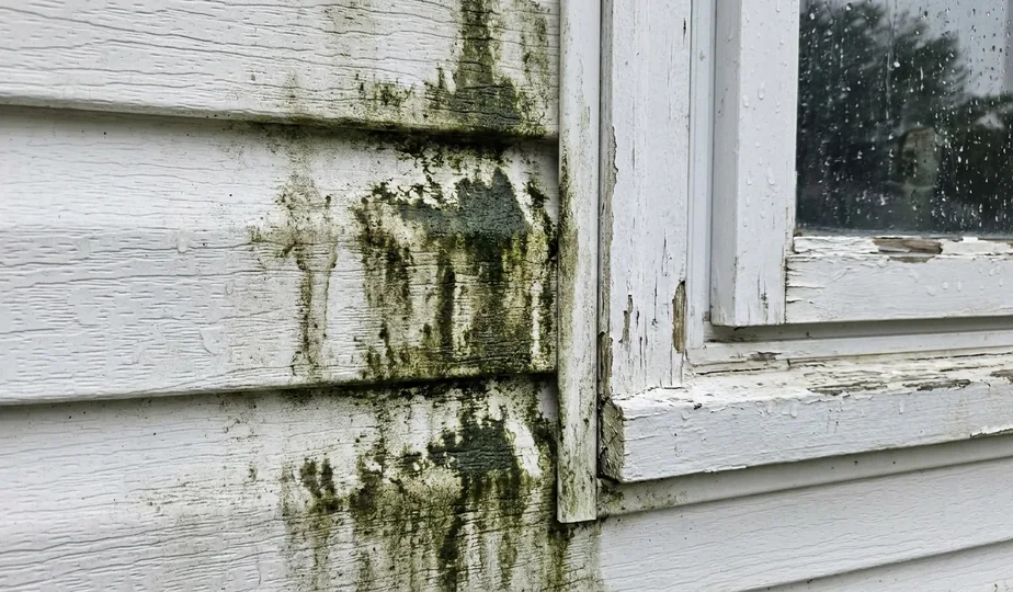 Algae buildup on home siding in Portland, Oregon