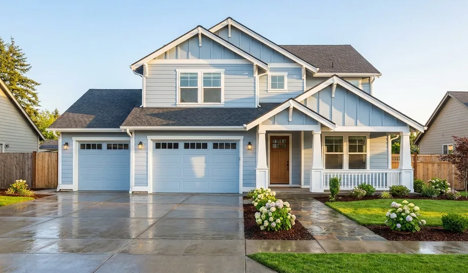 Freshly pressure washed home exterior before listing in Portland, Oregon