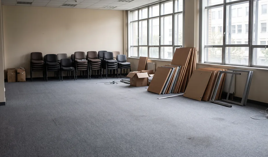 Office space being cleared during a commercial junk removal job in Portland, Oregon