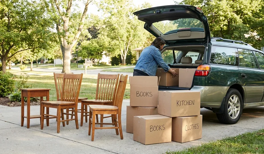 Furniture and items staged for donation in Portland, Oregon