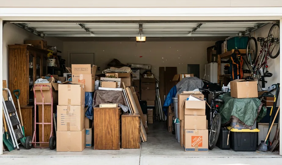 Full garage before an estate cleanout in Portland, Oregon