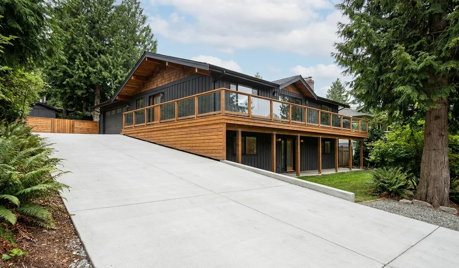 Home exterior showing driveway, siding, and deck in Portland, Oregon