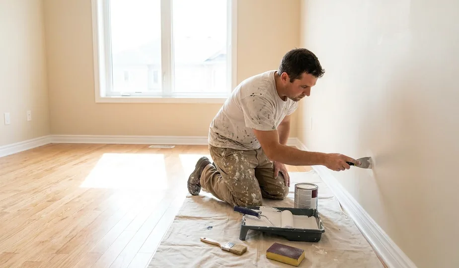 Wall repair and paint touch-up in a rental unit in Portland, Oregon