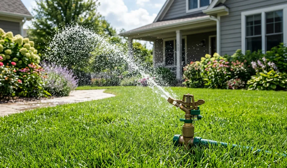 Sprinkler irrigation system watering a lawn in Portland, Oregon