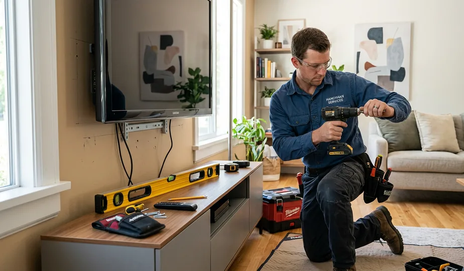 TV mounting installation in a Portland, Oregon home